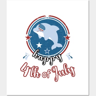 Happy 4Th of July Cute Dolphin Retro Posters and Art